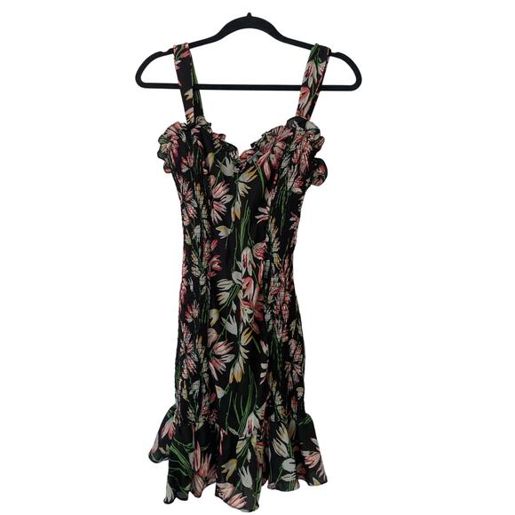 Likely Women's Charleigh Black Floral Smocked Side Ruffle Mini Dress • Size 2 - Picture 2 of 5